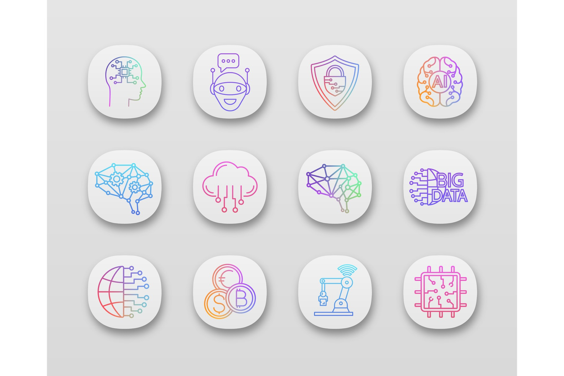 Artificial intelligence app icons, an Outline Icon by IMG Visuals