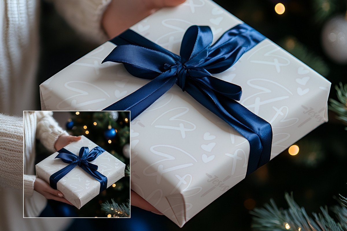 Gift Wrap Mockup w. Hands WR004-01, a Books & Magazine Mockup by Callistemon Creative (Photo 4 of 8)