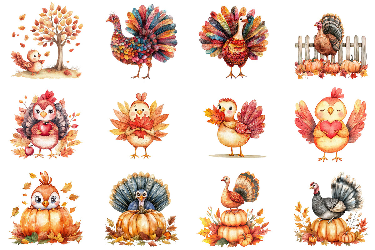 Autumn Cute Turkey Clipart, an Illustration by CitraGraphics (Photo 2 of 6)