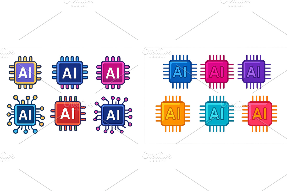 Colorful AI microchips with icons, a Technology Illustration by ZinetroN