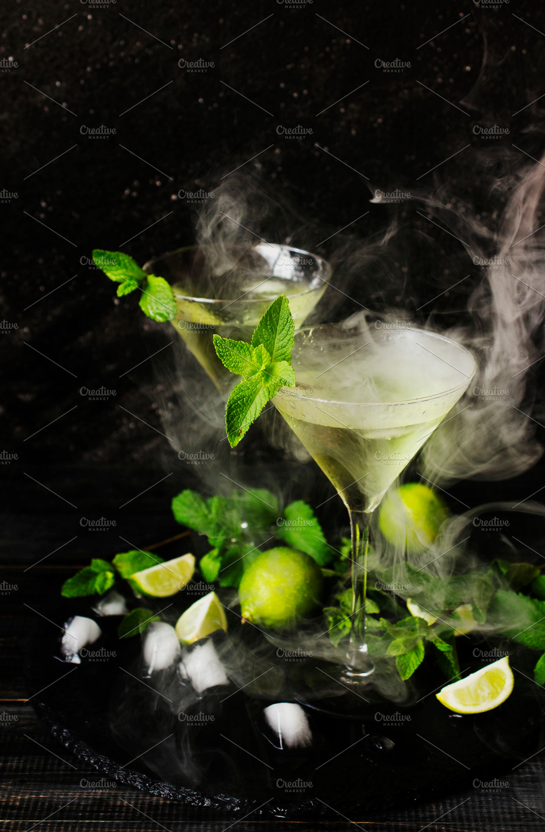 Martini or mint liqueur with lime selective focus featuring background, mint, a Food & Drink Photo by Wild Drago Shop