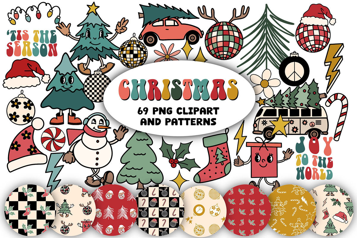 Groovy Christmas Clipart & Patterns, a Graphic by Brush Lab (Photo 1 of 7)