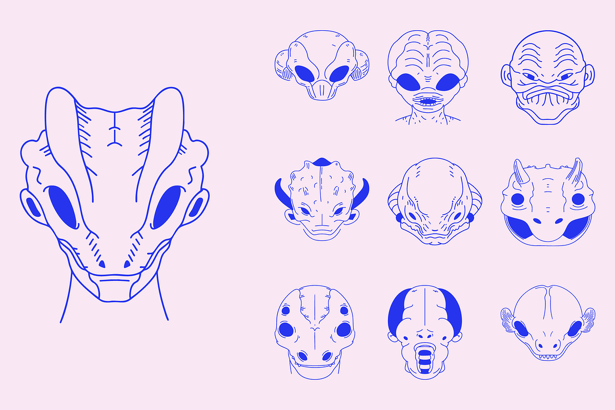 Alien Creature Face Illustration Set, a Person Illustration by Danil Polshin