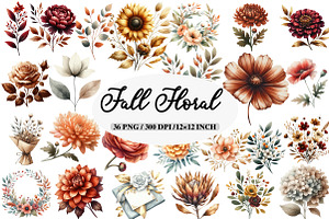 Watercolor Fall Floral Clipart, an Illustration by Daily.Designs