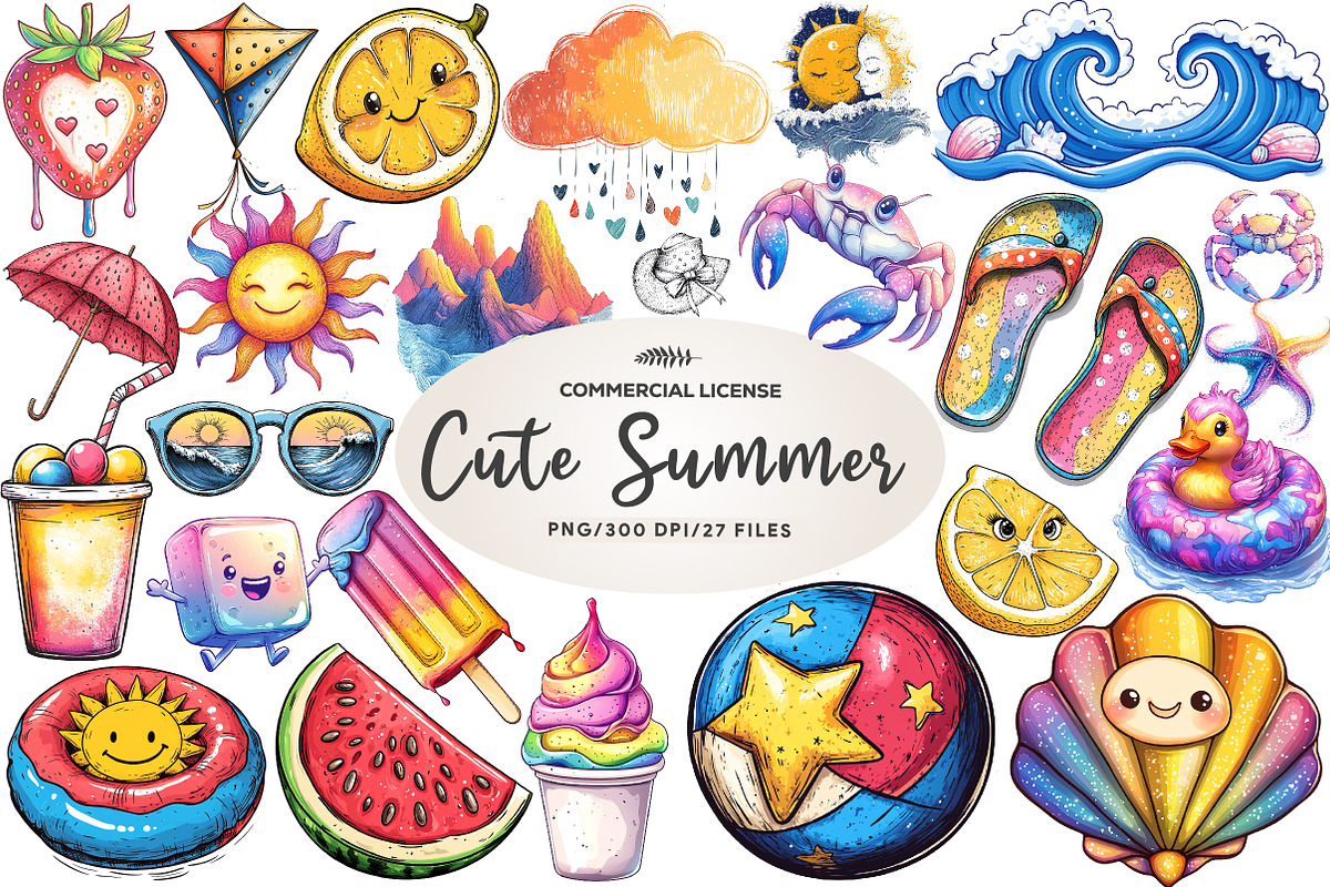 Abstracts Cute Summer Clipart, an Illustration by CreationArt (Photo 1 of 5)