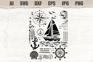 Stencil Nautical Sailboat Ocean