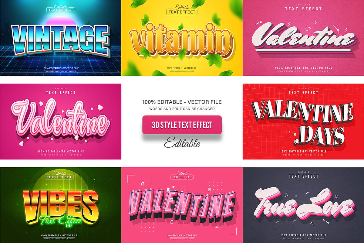 3D Text Effects Collection Vol 22, a Graphic by Aglonemadesign (Photo 1 of 9)