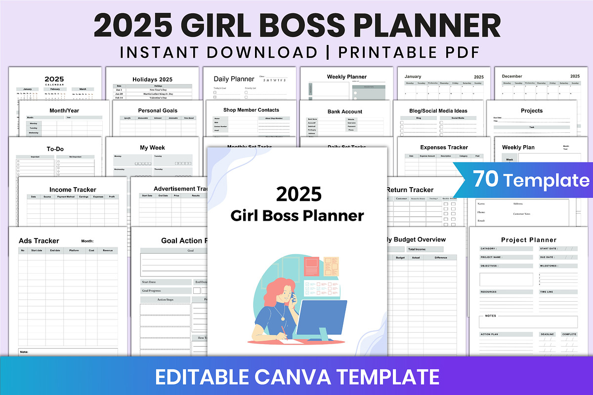 2025 Girl Boss Planner For Canva, a Stationery Template by Shumaya (Photo 1 of 7)