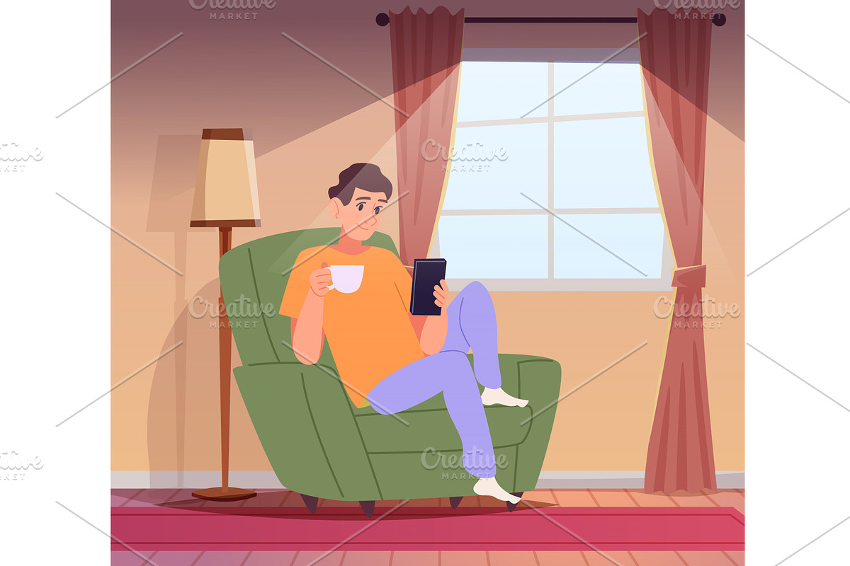 Relax on armchair. happy man sitting, a Food Illustration by Onyx