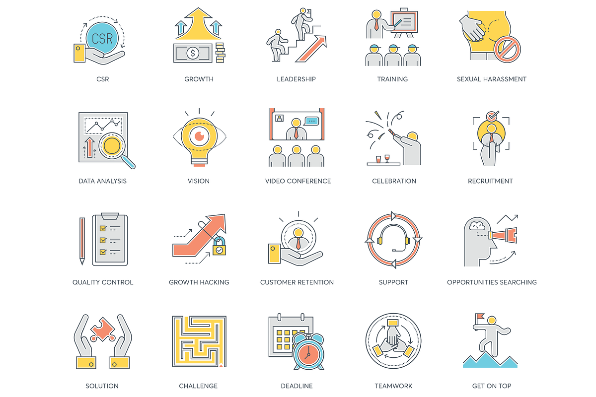85 Business Color Line Icons, an Outline Icon by Flat Icons (Photo 3 of 6)
