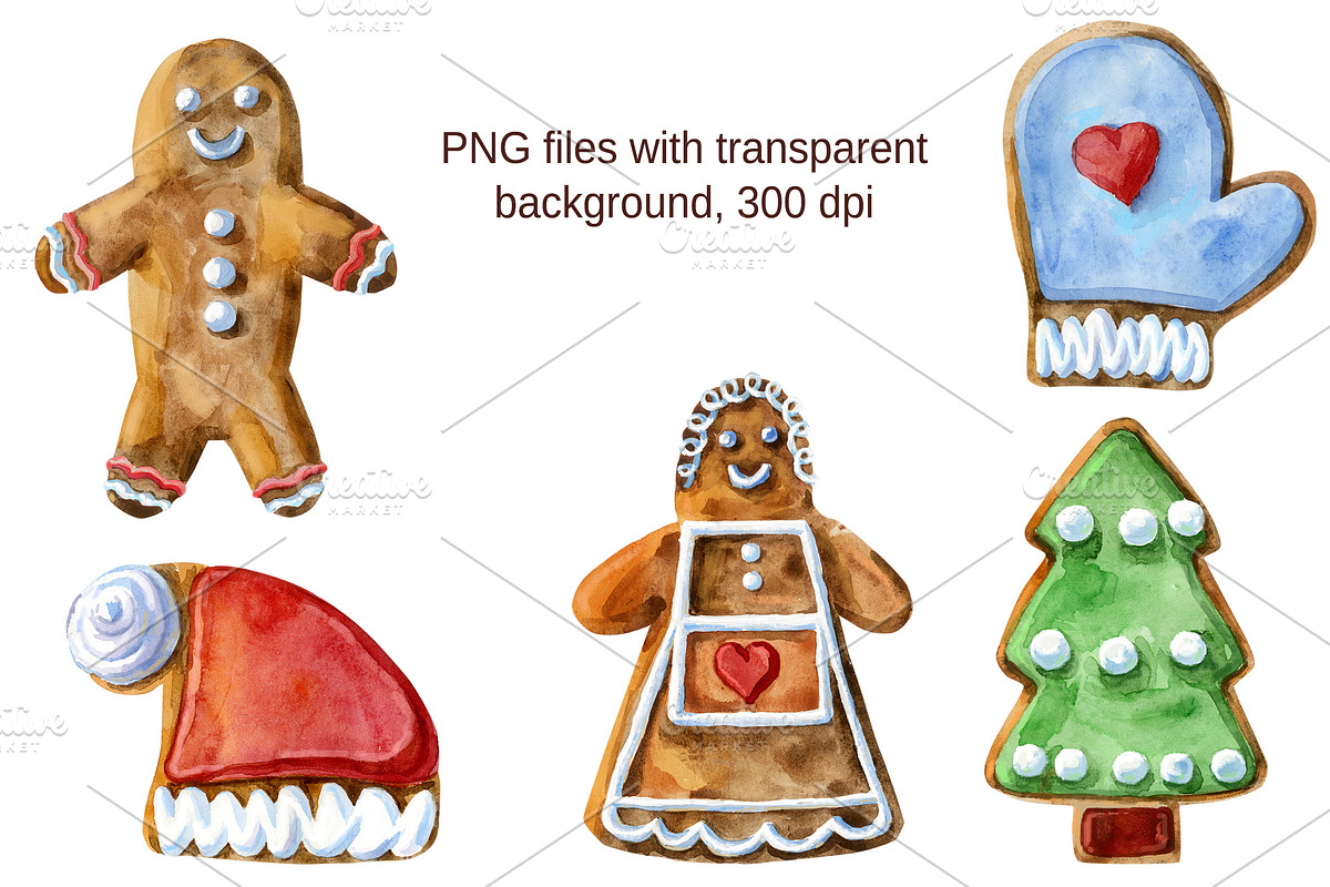 Watercolor Christmas gingerbreads, a Decorative Illustration by Watercolor fantasy (Photo 2 of 3)