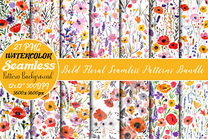 Bold Floral Seamless Patterns Bundle, an Object Graphic by DreamCafeArt