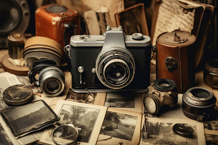 Vintage camera and old photos on the, a Photo by Iftikhar Alam