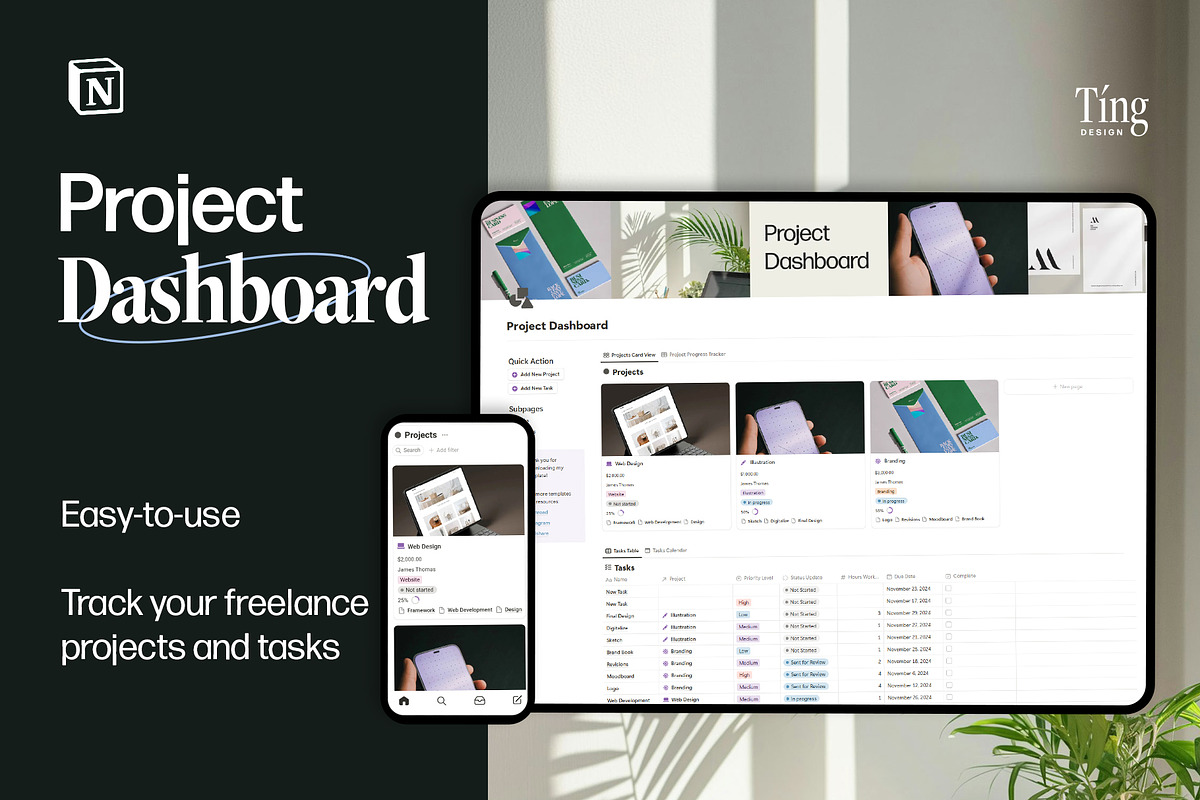 Freelance Project Dashboard Notion, a Marketing Template by TingDesign Studio (Photo 1 of 4)