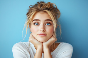 Young woman with bright blue eyes, a Person Photo by MistyDay