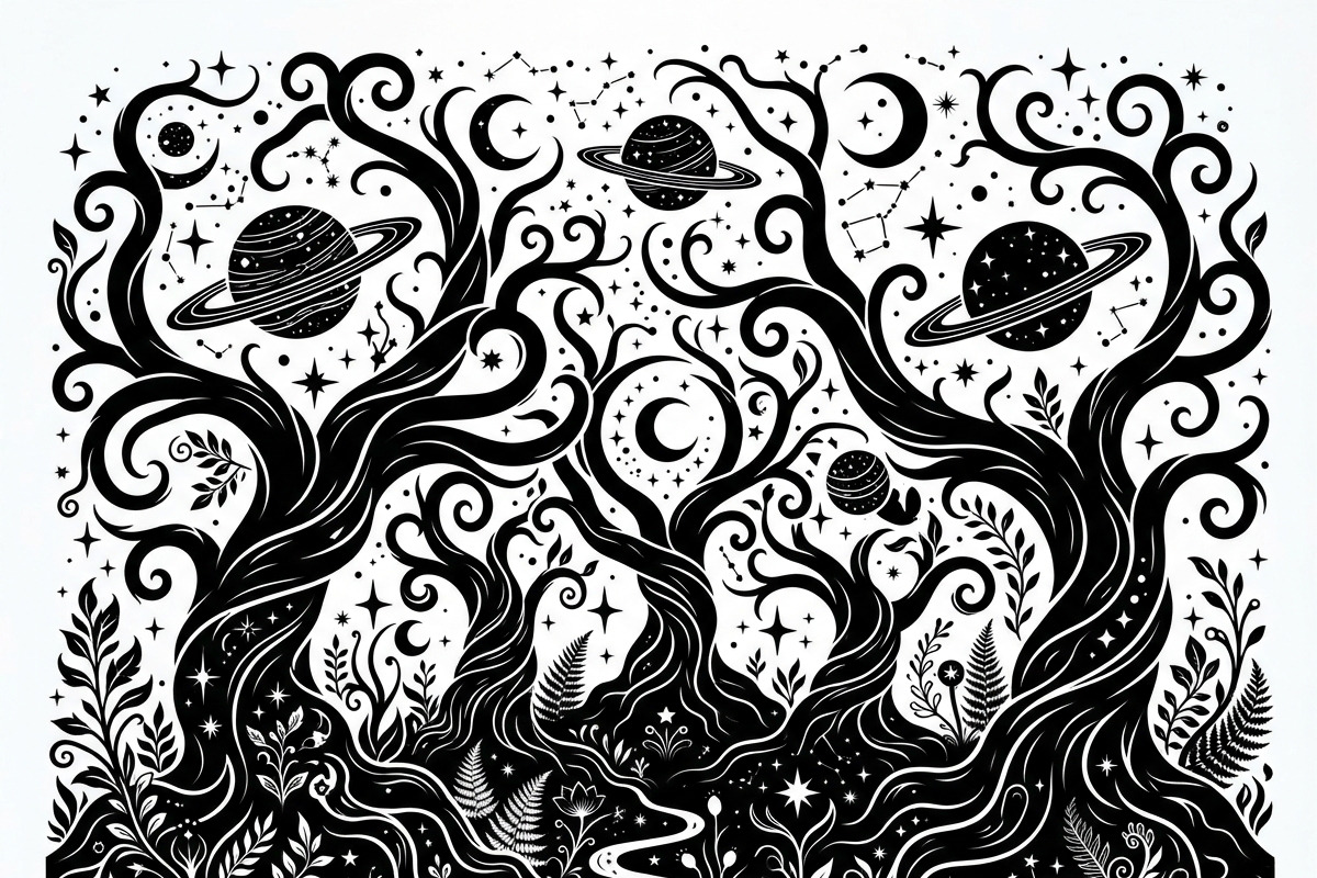 50 Mystical Galaxy Forest Silhouette, a Technology Illustration by Amazin_art (Photo 27 of 34)