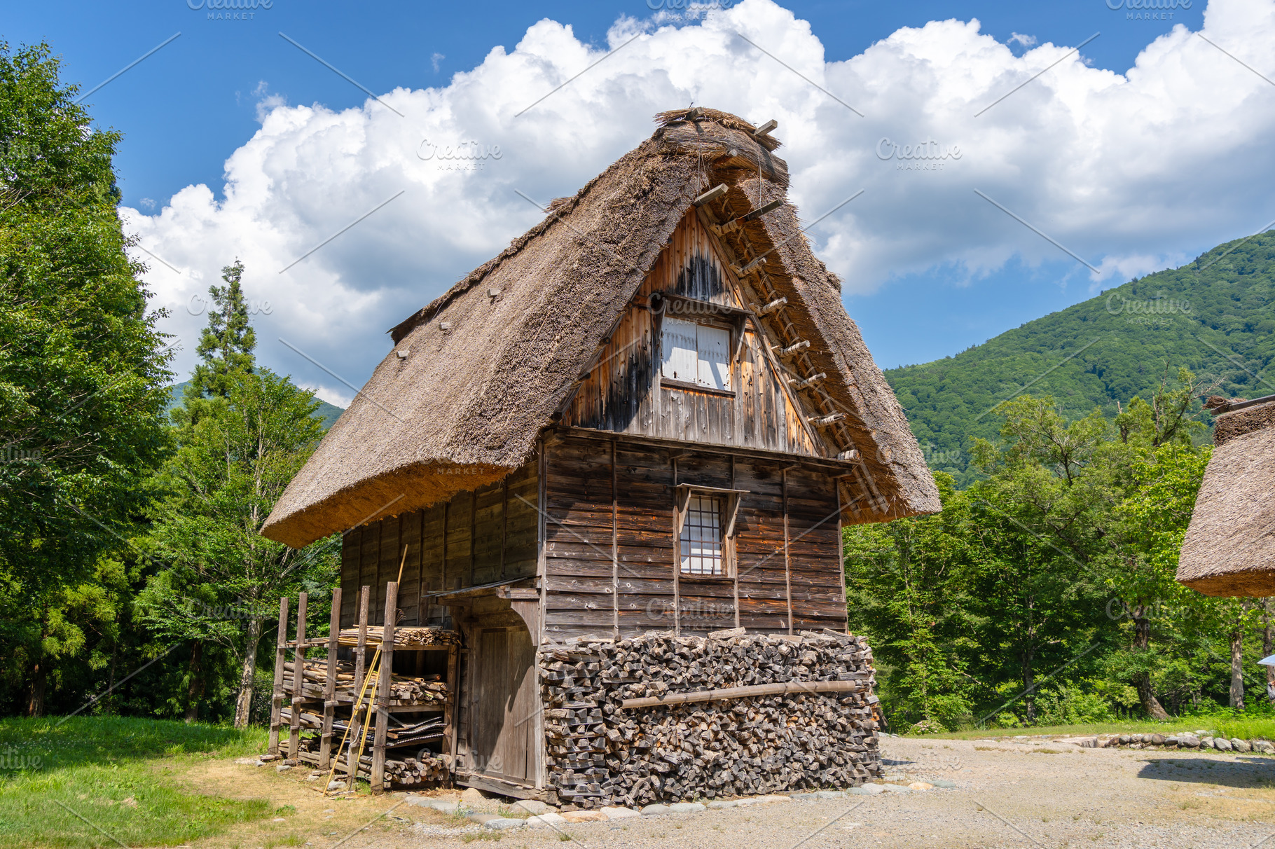 Traditional wooden house in the peaceful village of Shirakawa-go, an Architecture Photo by GoodGoods