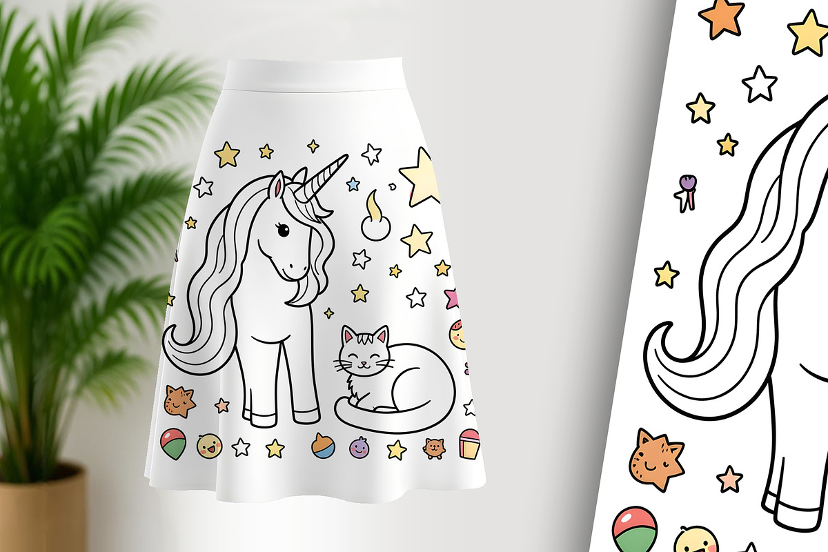 Cute Unicorn and Cat Coloring Page, an Animal Illustration by Sharon Schwalbe (Photo 2 of 5)