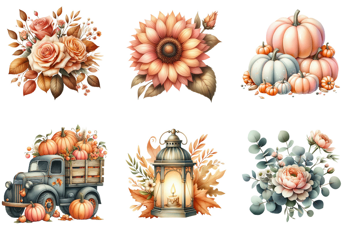 Watercolor Peach Colored Autumn, an Illustration by DreamArtGraphic (Photo 5 of 7)