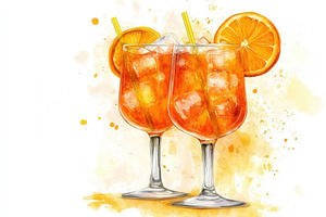 Watercolor Aperol Spritz cocktail, a Photo by Pavel_design