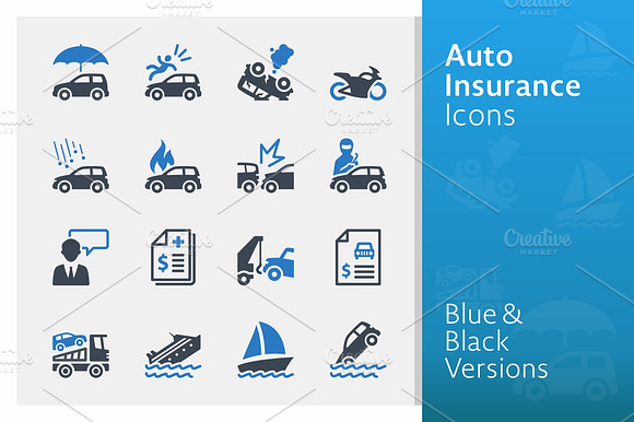 Auto Insurance Icons Blue Series