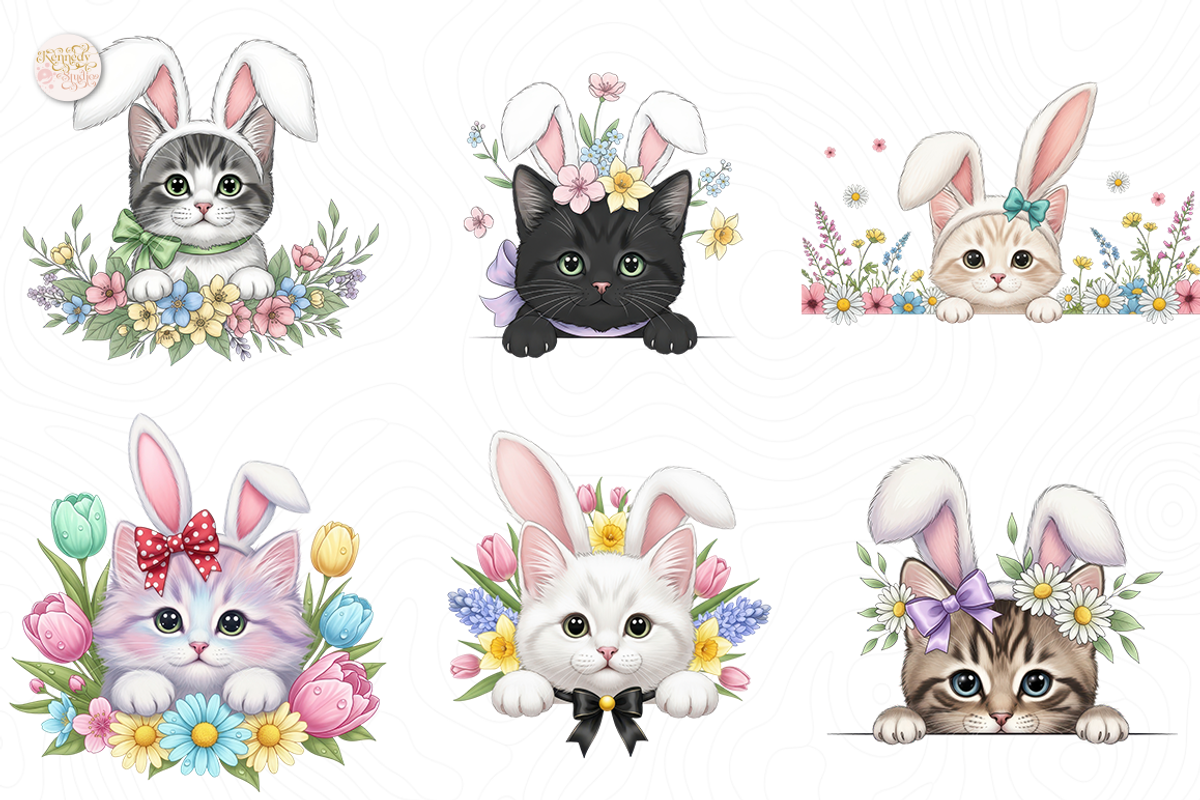 Easter Bunny Cats Peeking PNG., an Animal Illustration by KennedyStudio (Photo 3 of 5)