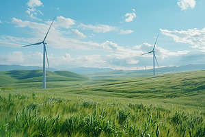 Windmills on green meadow, a Nature Photo by AlyaAnd