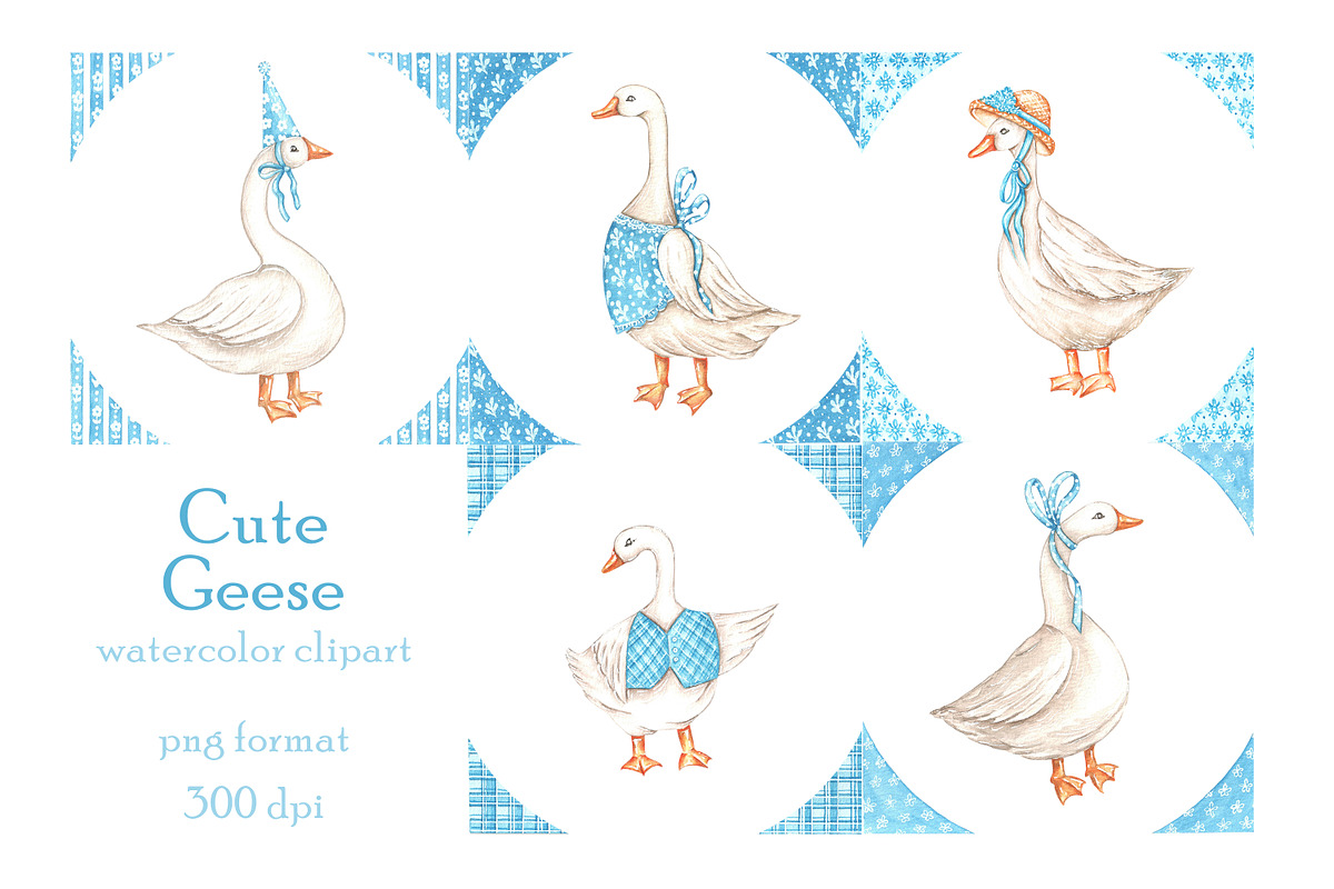 Cute geese watercolor clipart., an Illustration by SabinaWatercolorArt (Photo 4 of 6)