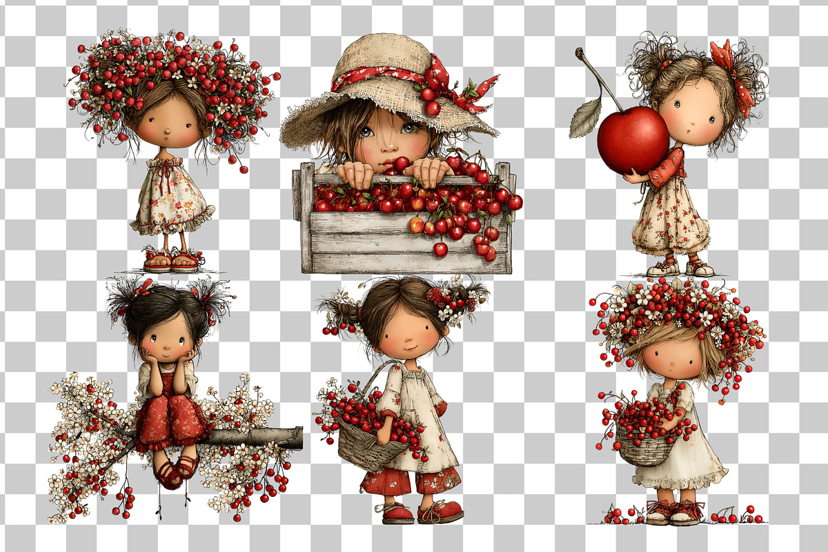 Cherry Girl Watercolor Clipart, a Person Illustration by Nicolle's Colorful Art (Photo 8 of 10)