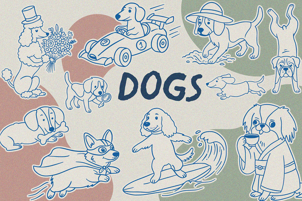 Cute Doodle Puppies Vector set, an Animal Illustration by MaxArt Foundry (Photo 2 of 6)