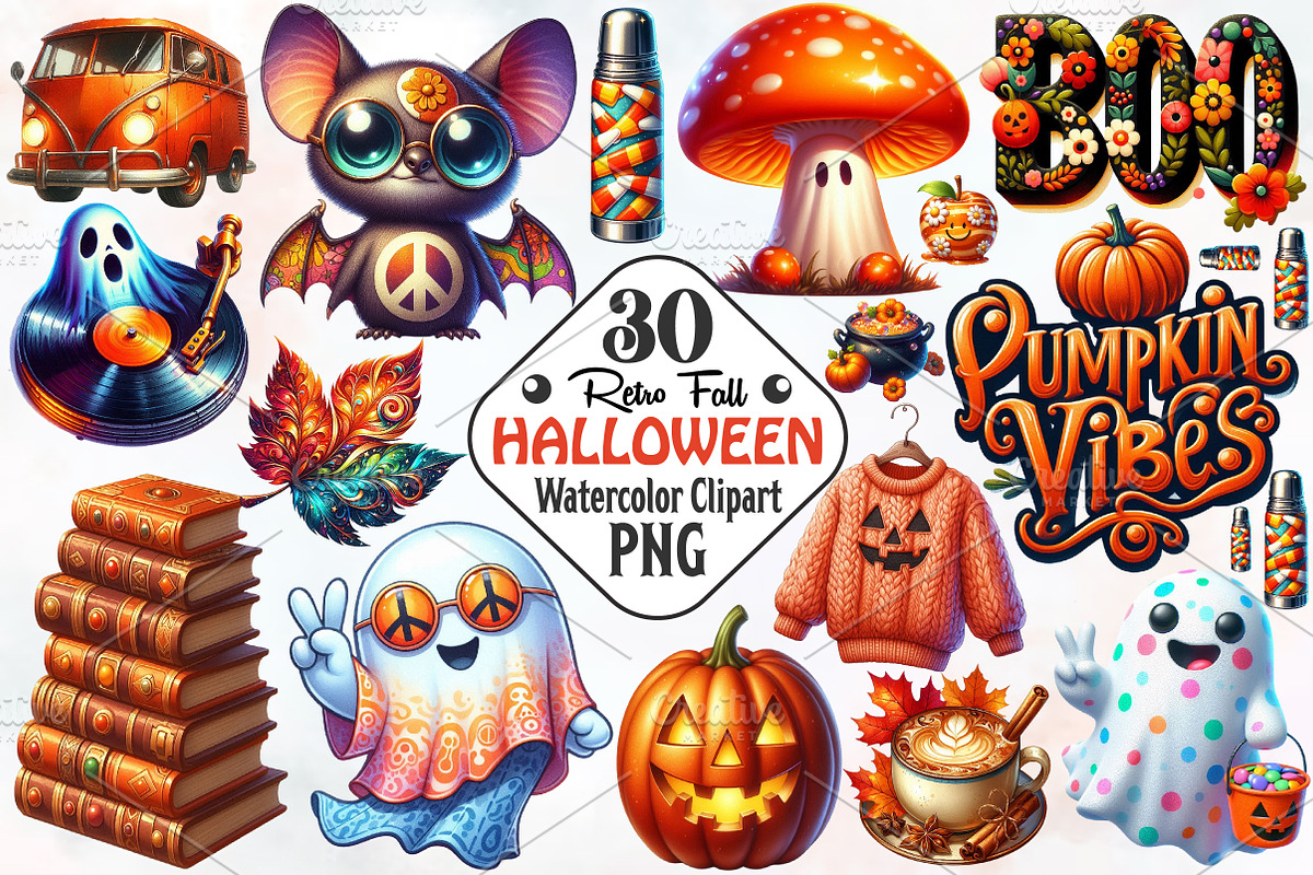 Retro Fall Halloween PNG Clipart PNG, an Illustration by RobertsArt (Photo 1 of 7)
