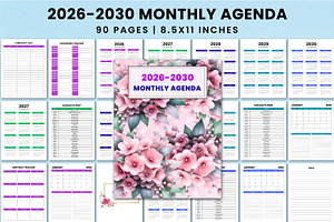 5 Year Monthly Agenda (2026–2030), a Stationery Template by Shumaya