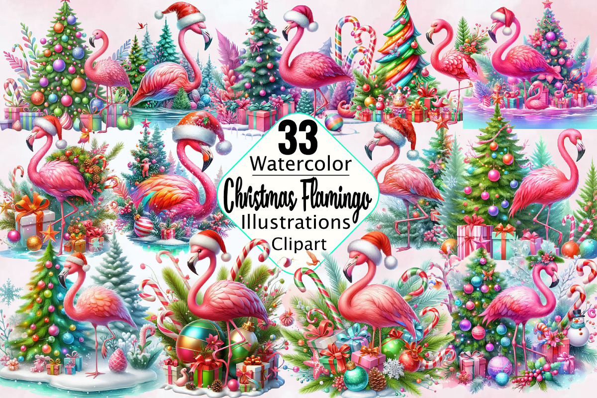 Watercolor Christmas Flamingo  Subli, an Illustration by SVGArt (Photo 1 of 3)