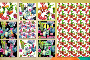 Watercolor 100 Cacti Patterns JPG