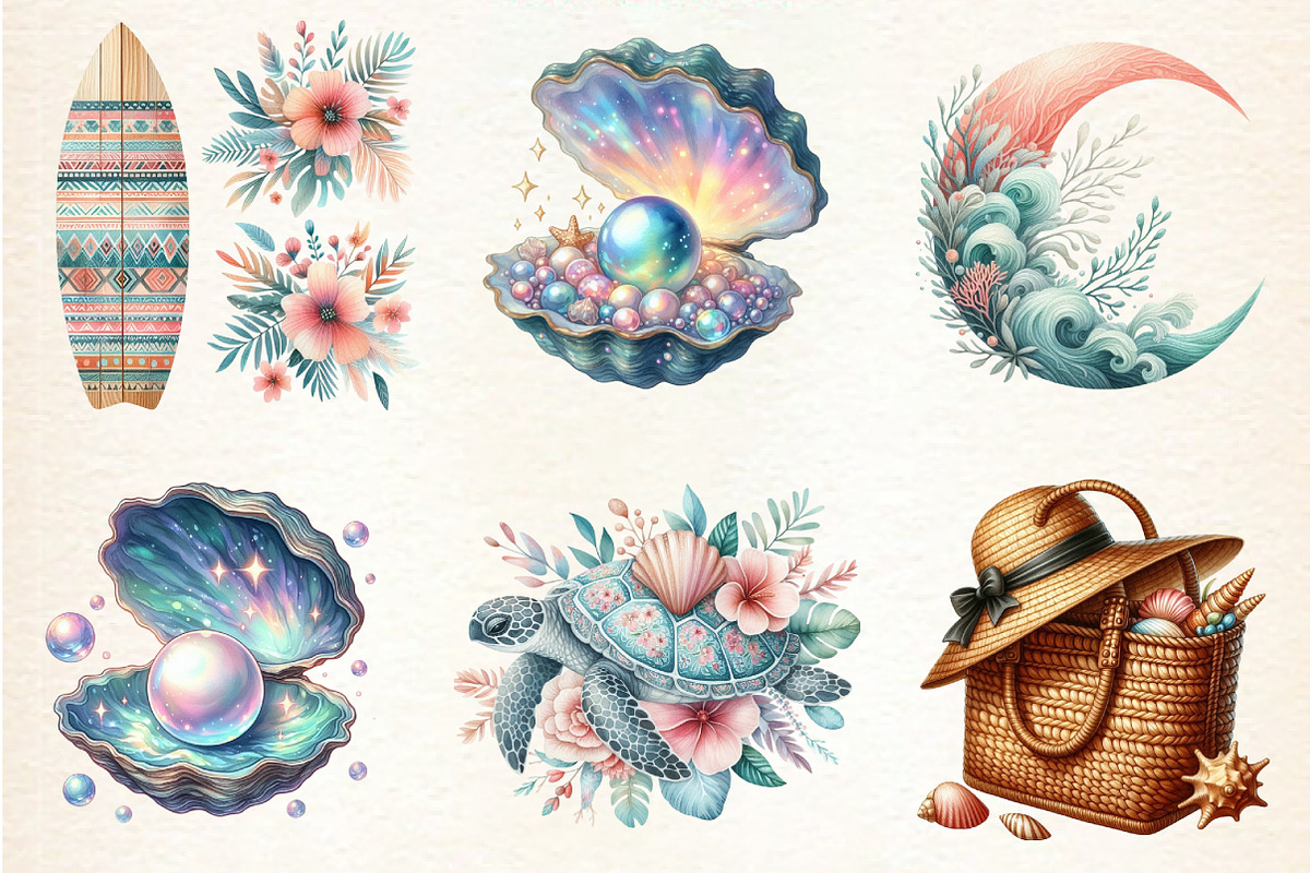 OCEAN Boho, Summer Clipart, an Illustration by DreamArtGraphic (Photo 3 of 4)