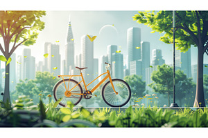 Vibrant Scene Of An Orange Bicycle