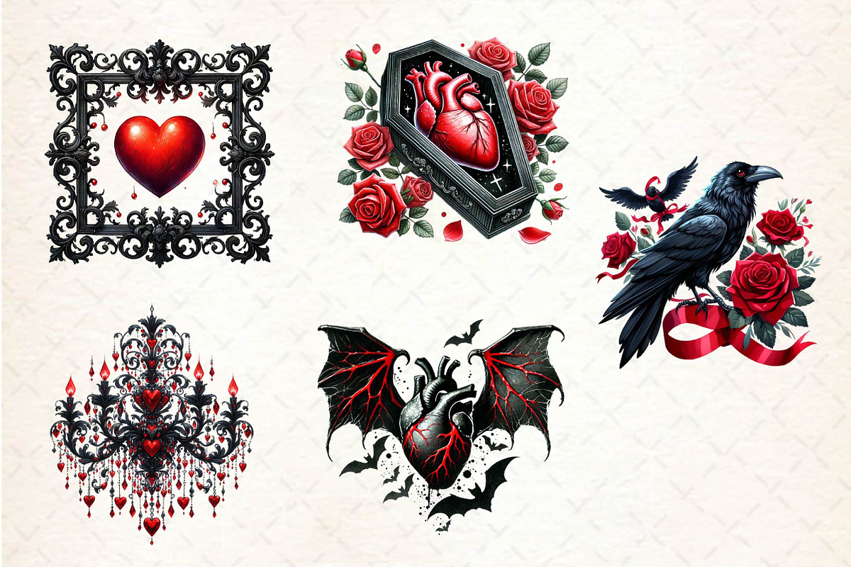 Gothic Valentine Sublimation Clipart, an Illustration by Dream Creation (Photo 6 of 6)