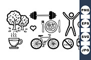 Healthy Lifestyle Icon Set, an Illustration by designvectx (Thumbnail 2 of 3)