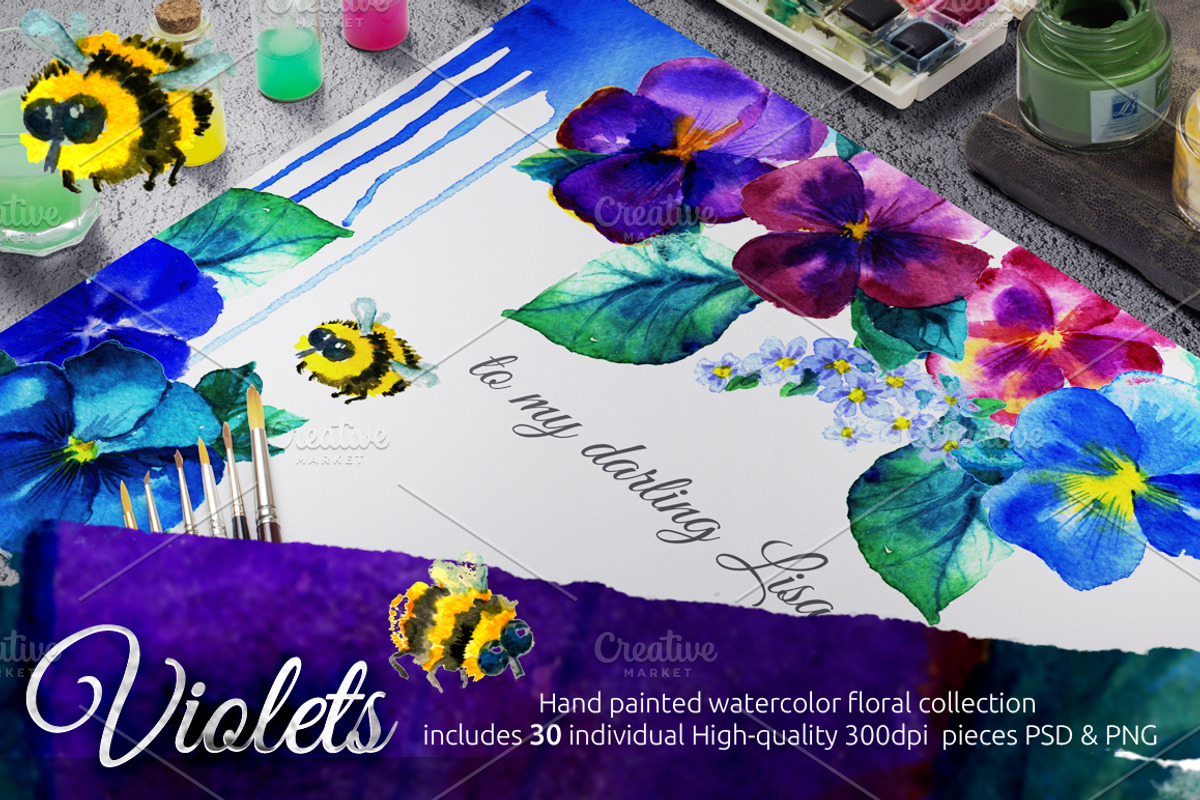 Violets floral collection PSD&PNG, a Decorative Illustration by denisespinoza (Photo 1 of 4)