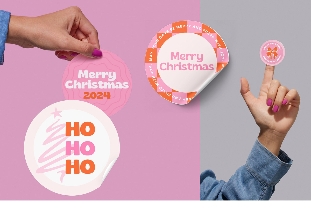Round Xmas Retro Sticker Templates, a Stationery Template by Hell Yeah Designs (Photo 2 of 8)