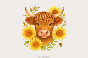 Highland Cow With Sunflowers PNG, an Illustration by SharpMarketplace