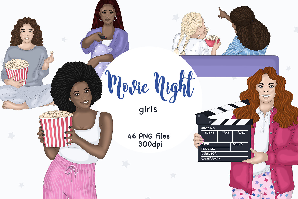 Movie Night Girl Clipart, a Person Illustration by GlamArtZhanna (Photo 1 of 5)