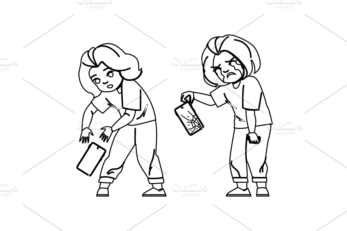 protection kid girl broken phone, a Person Illustration by pikepicture