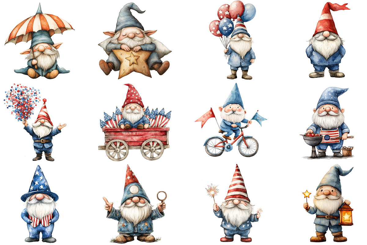 4th of July Gnomes Clipart Bundle, an Illustration by Pixels.Craft (Photo 3 of 5)