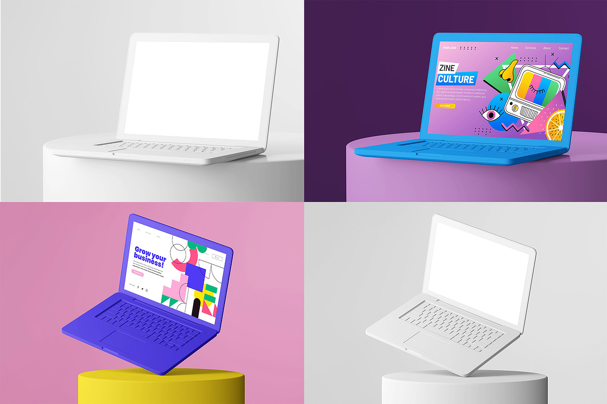 Clay Macbook On Podium Mockup Set, a Device Mockup by Remnand Studio (Photo 9 of 9)