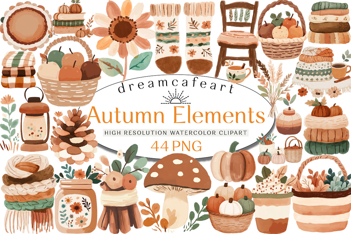 Cozy Little Hand-drawn Autumn Elemen, an Illustration by DreamCafeArt (Photo 1 of 8)