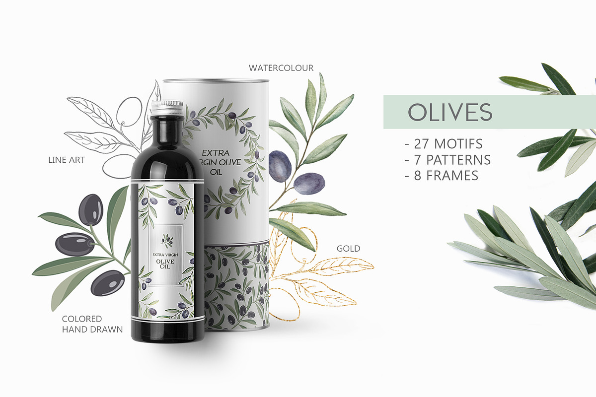 Olive branch, frame, pattern., a Texture Illustration by Kotkoa (Photo 2 of 6)