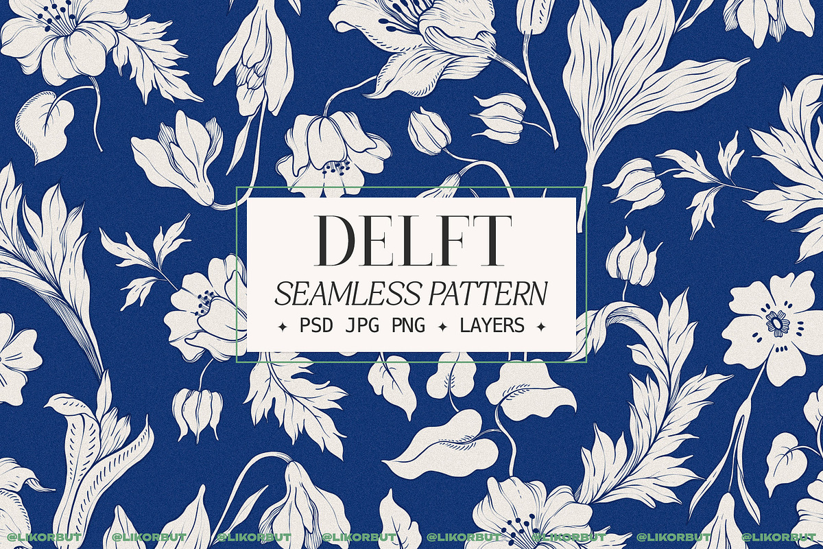 Vintage Blue Floral Seamless Pattern, a Pattern Graphic by likorbut (Photo 1 of 13)