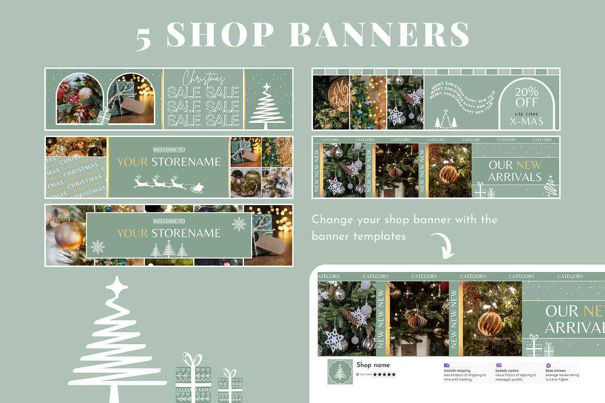 Green Etsy Christmas Templates, a Branding & Logo Template by SunshineStudioBoutique (Photo 3 of 12)