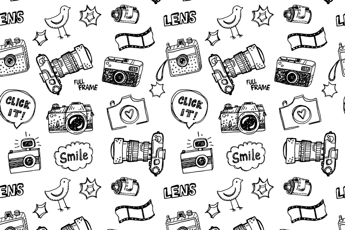 Retro photo doodles set + pattern, an Illustration by Hala (Photo 4 of 4)